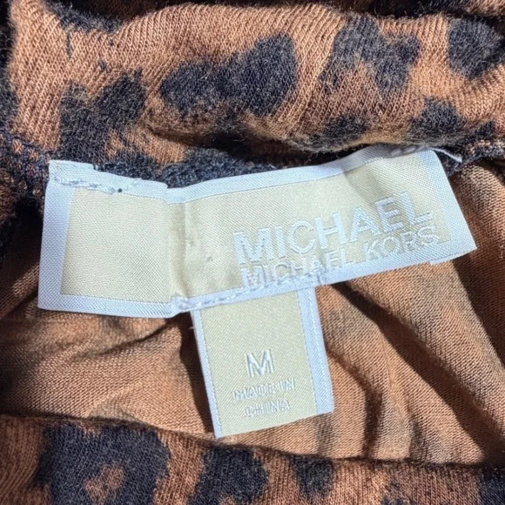 Michael Kors Leopard‎ Print Turtleneck Top Brown Black Short Sleeve Size M
